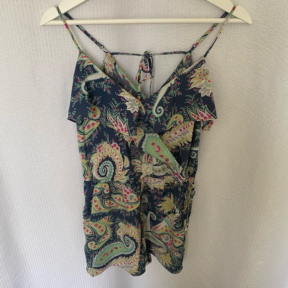 Blue Floral Paisley Ruffled Romper - Picture 7 of 8